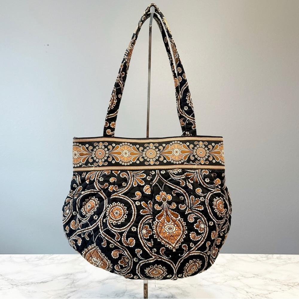 Vera Bradley Retired Black Brown Gold Paisley Boho Quilted Morgan Shoulder Bag